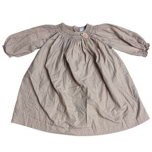 Dillards Edgehill Collection Beige Long Sleeve Smocked Full Skirt Buttons 4T